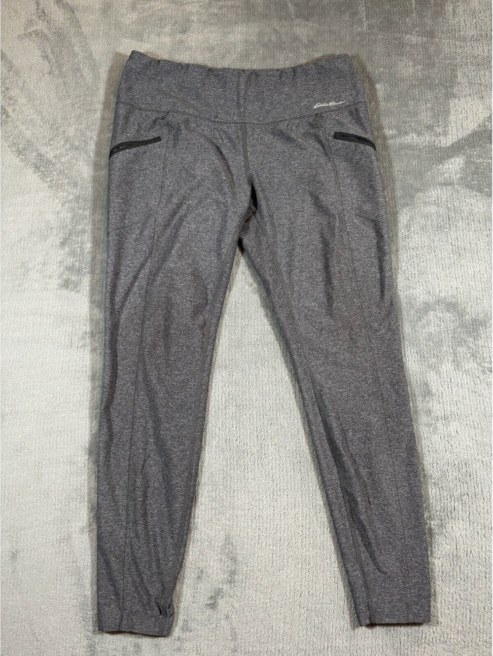 Eddie Bauer Ankle Leggings Womens PM Gray Mid Rise Elastic Waist Zip pockets
